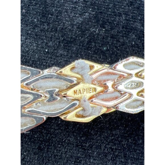 Napier Tri-Tone Stretch Bracelet Gold Silver Rose Tone Metal Geometric Design Wo - Picture 6 of 7